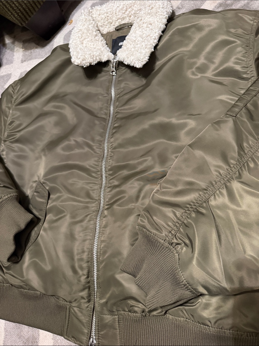 Men’s 3X green aviator jacket with Sherpa collar / NEW